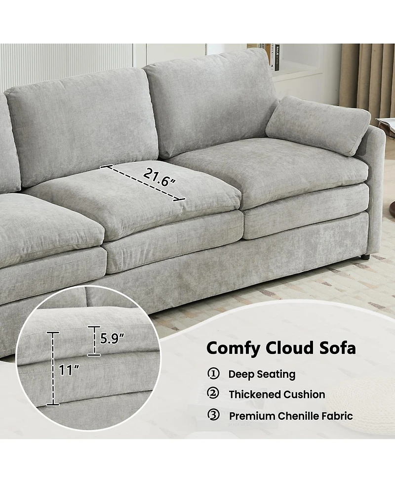 Streamdale Furniture Streamdale Light Gray 89" Cozy Upholstered 3-Seater Sofa with Plush Double Cushions
