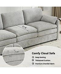 Streamdale Furniture Streamdale Light Gray 89" Cozy Upholstered 3-Seater Sofa with Plush Double Cushions