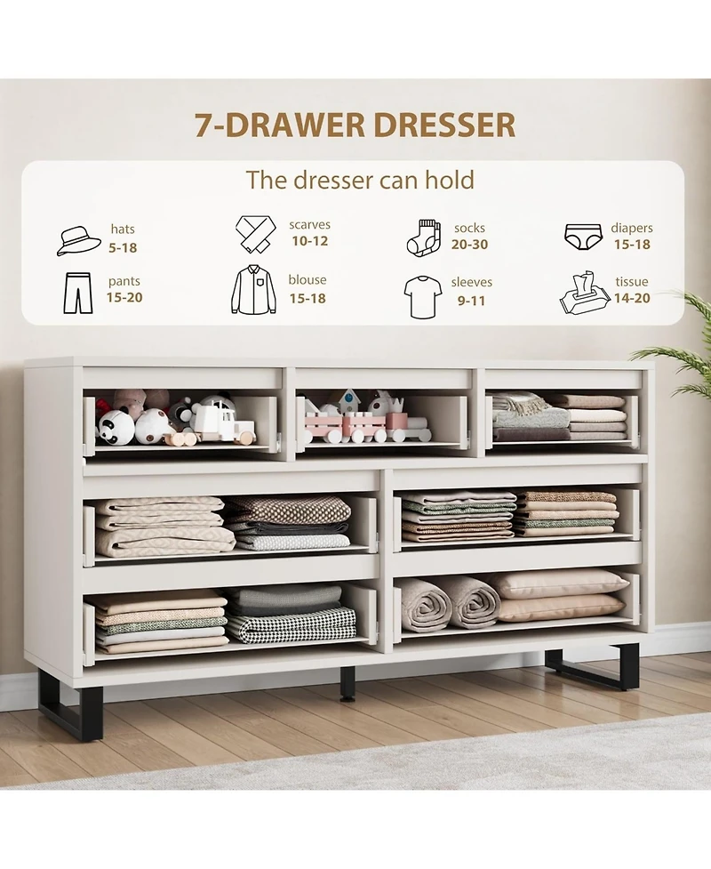 gaomon 7-Drawer Dresser for Bedroom, 55" Wide Freestanding Wooden Storage Chest for Living Room & Entryway