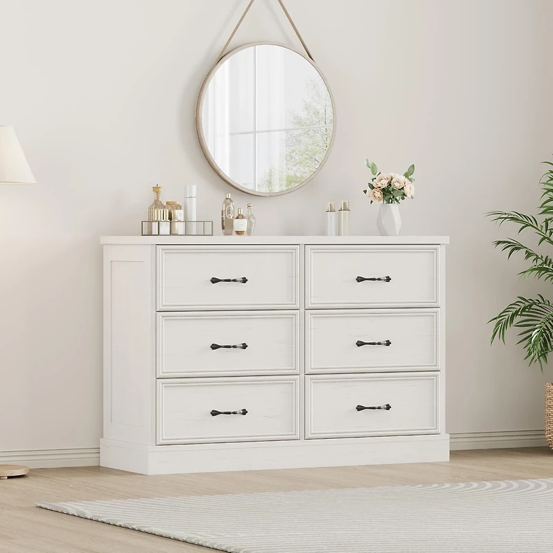 gaomon 6-Drawer Horizontal Dresser, American Style Antique White Mdf Chest of Drawers