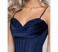 Blondie Nites Juniors' Sweetheart Chiffon Tiered Lace-Up Back Corset Ball Gown