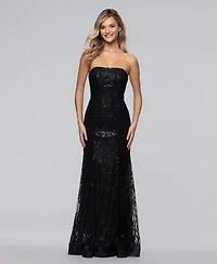 Blondie Nites Juniors' Long Glitter Strapless Corset Fit & Flare Ball Gown