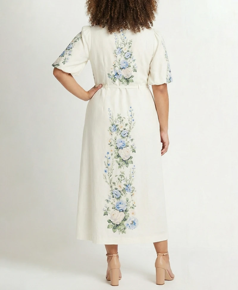 Taylor Plus Placement Print Button-Front Shirt Dress