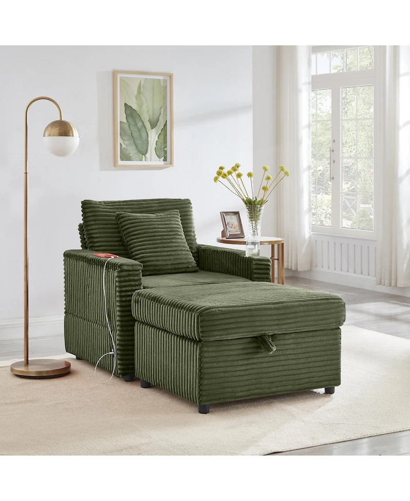 Streamdale Furniture Fluffy Corduroy Lazy Sofa w/ Ottoman