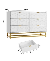 gaomon 6 Drawer Dresser with Wide Storage, Modern Wood Chest Organizer with Metal Legs for Bedroom or Living Room