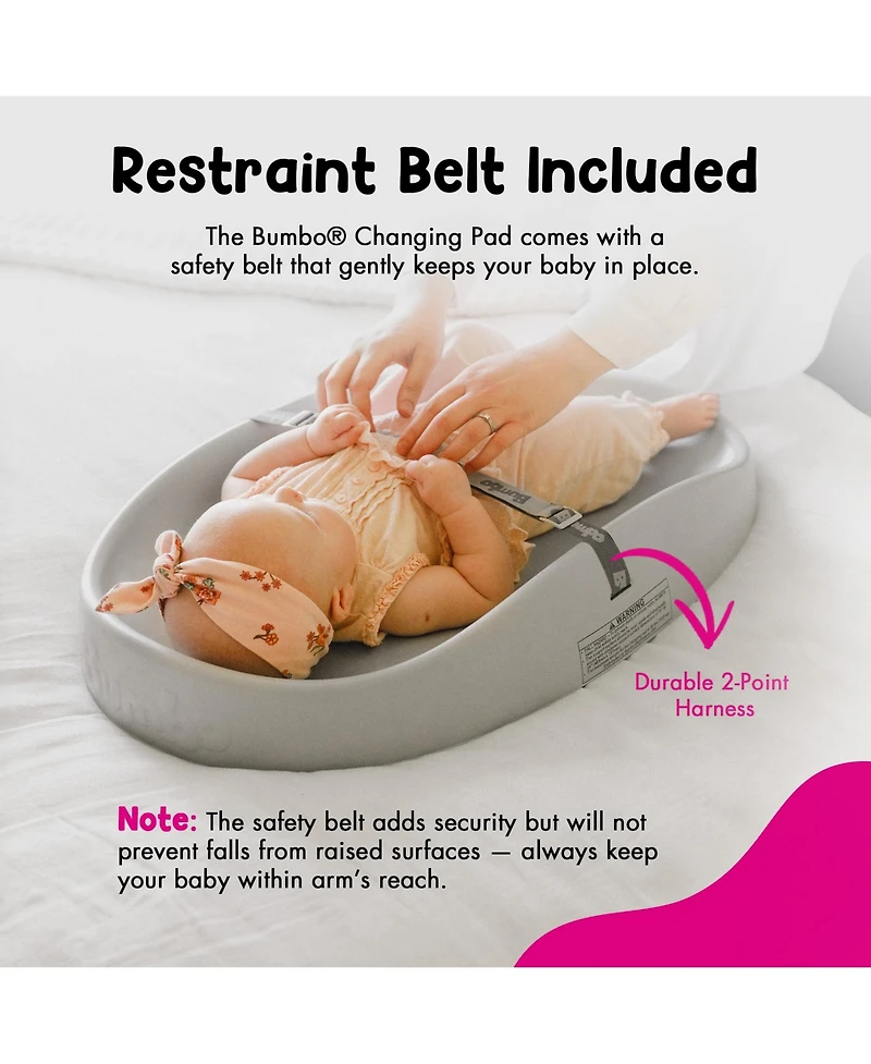 Bumbo Diaper Changing Pad, Ergonomic Baby Changing Mat with Safety Belt, Gray