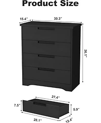 gaomon 4-Drawer Dresser for Bedroom, Wooden Chest of Drawers with Embedded Handles, Black