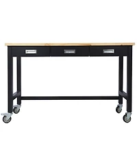 Streamdale Furniture 60 Workbench with drawer, bamboo top & wheels for garage or office"