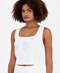 I.n.c. International Concepts Women's Cropped Floral Lace Cotton Tank Top, Macy's Exclusive