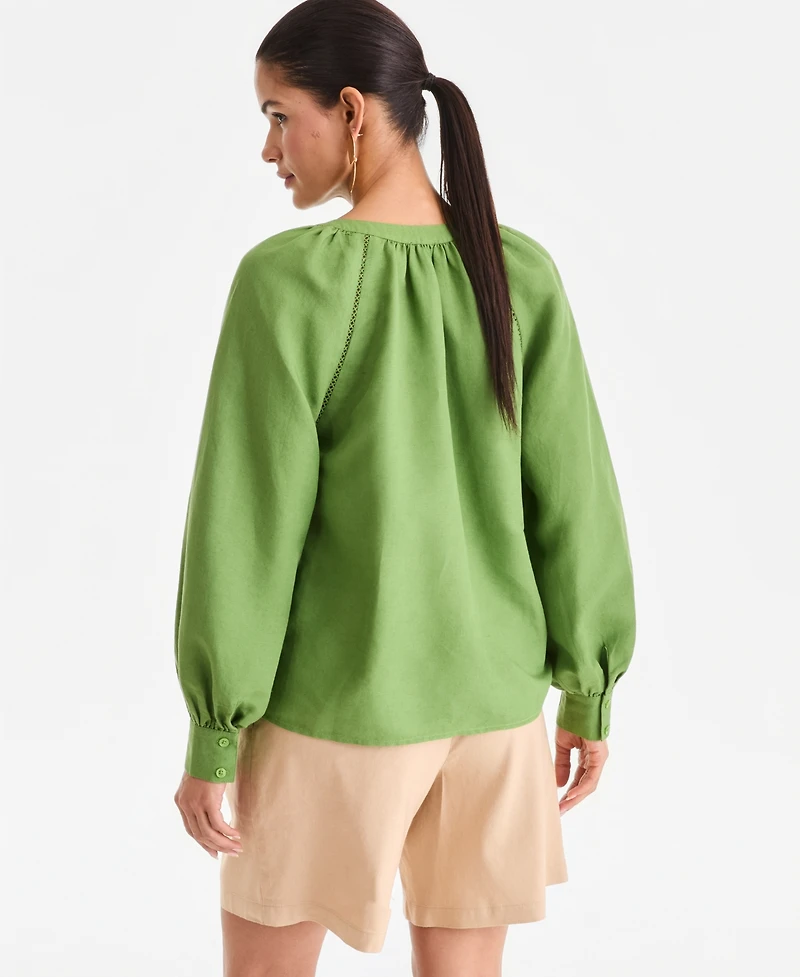 I.n.c. International Concepts Women's Long Sleeve Linen-Blend Blouse, Macy's Exclusive