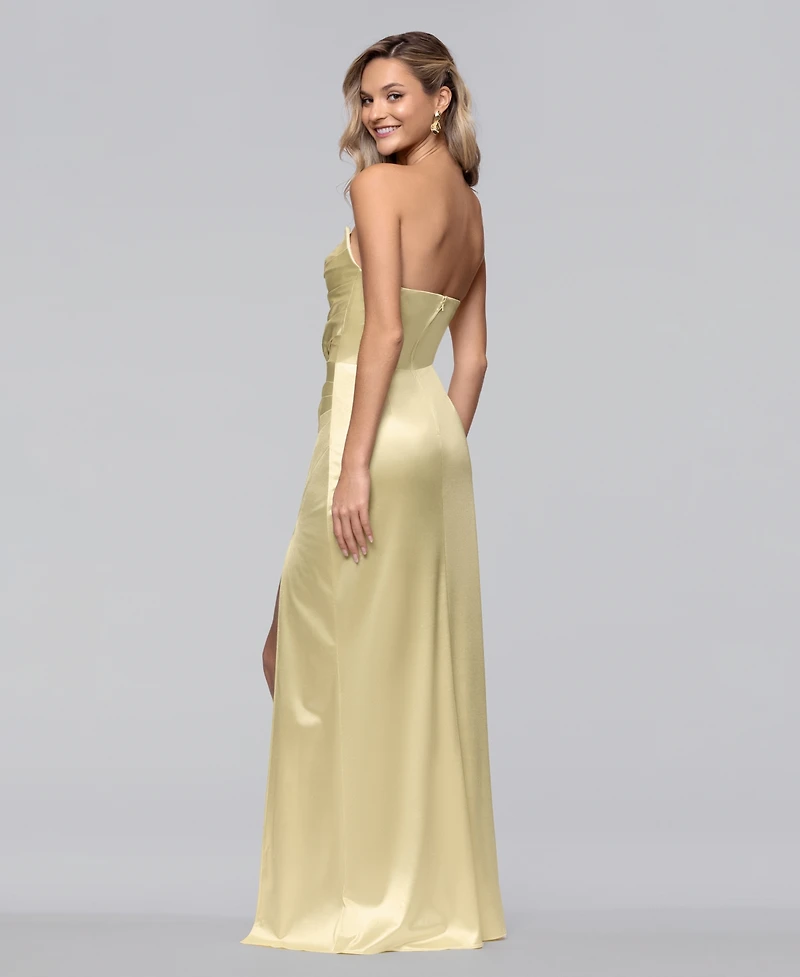 Blondie Nites Juniors' Long Strapless Glam Satin Slim Gown