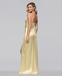 Blondie Nites Juniors' Long Strapless Glam Satin Slim Gown