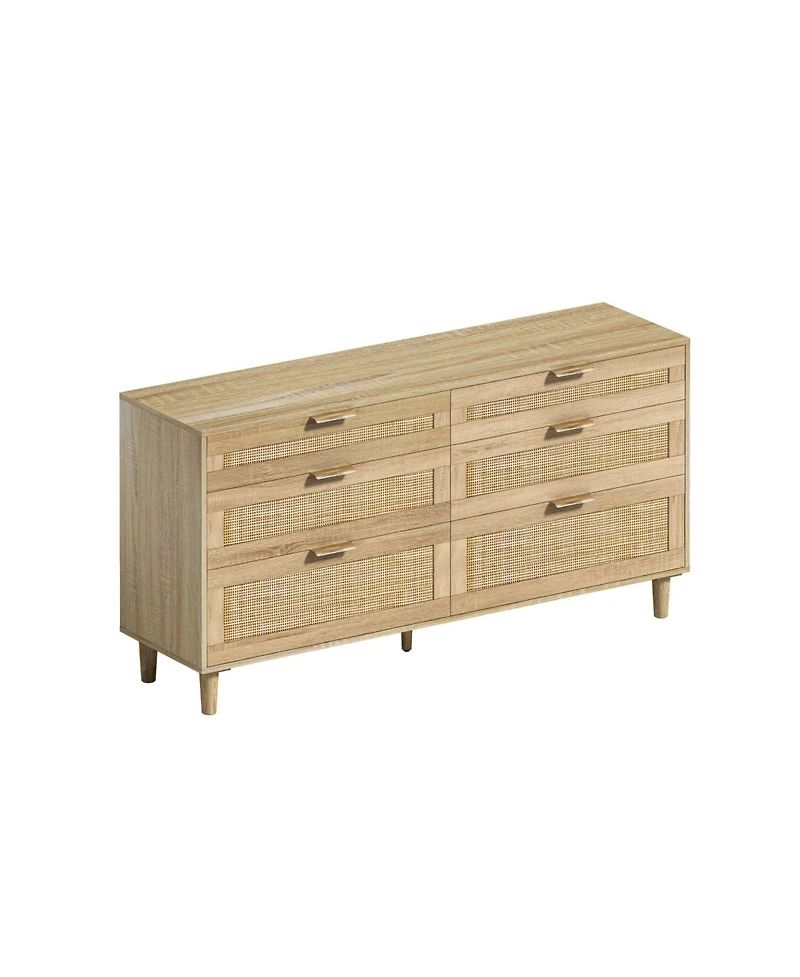 Streamdale Furniture 59" Rattan Dresser with 6 Drawers