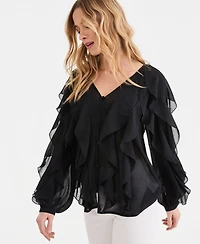 I.n.c. International Concepts Women's Long-Sleeve Ruffled Blouse, Macy's Exclusive