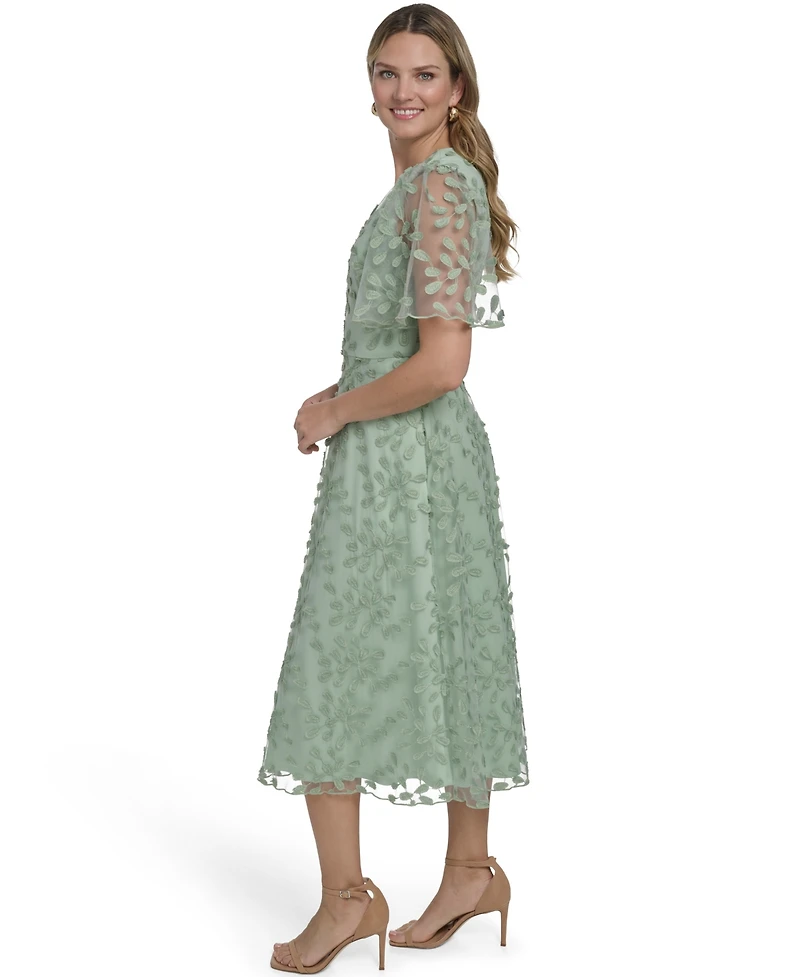 Jessica Howard Petite Flutter-Sleeve V-Neck Midi Dress