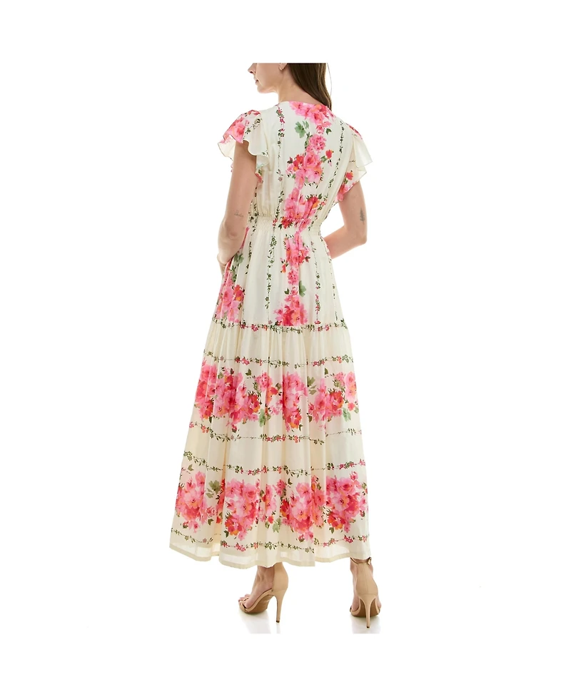Taylor Women's Floral Printed V-Neck A-Line Dress