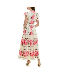 Taylor Women's Floral Printed V-Neck A-Line Dress