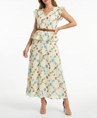 Taylor Women's Belted V-Neck Peplum Dress