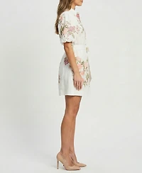 Taylor Women's Floral Puff-Sleeve Shirt Dress