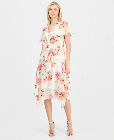 Robbie Bee Women's Handkerchief-Hem Chiffon-Jacket Dress