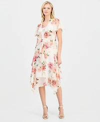 Robbie Bee Women's Handkerchief-Hem Chiffon-Jacket Dress