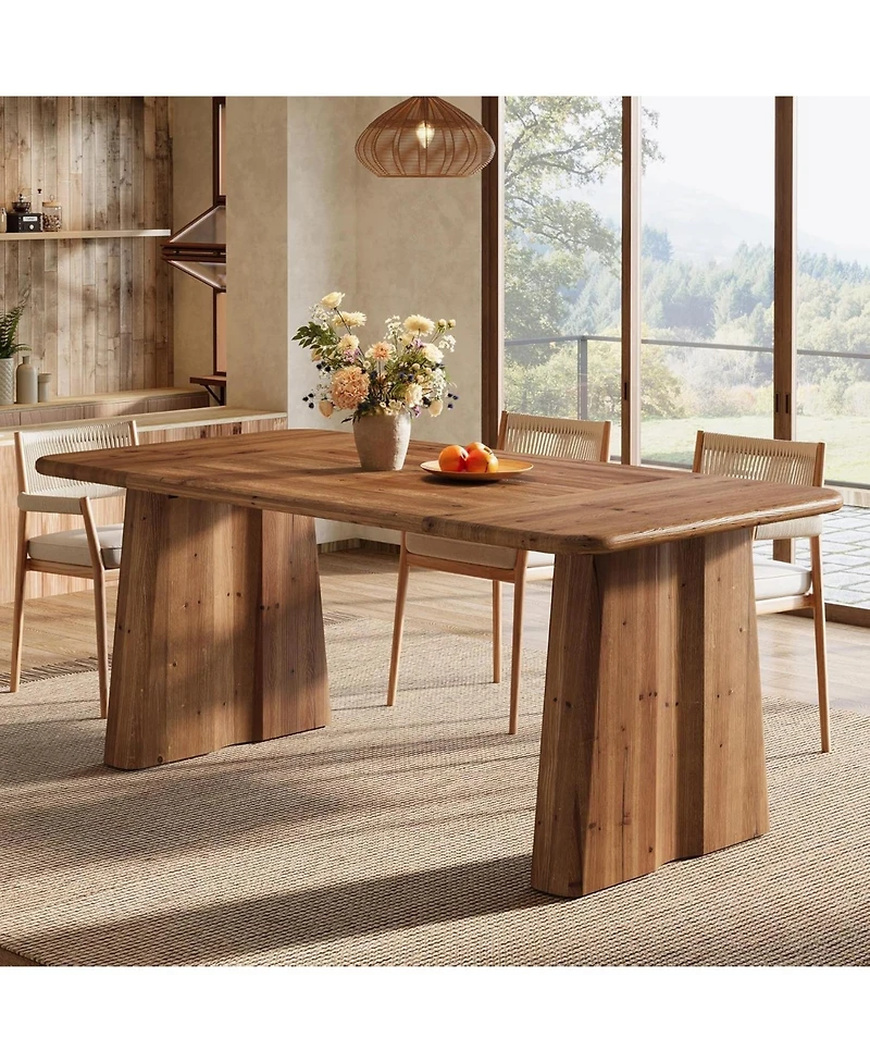 Tribesigns 63-Inch Solid Wood Dining Table for 4-6 People, Large Rectangle Kitchen Table with Heavy Duty Legs, Rustic Kitchen & Dining Room Furniture