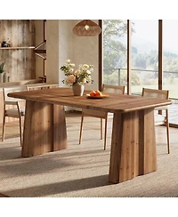 Tribesigns 63-Inch Solid Wood Dining Table for 4-6 People, Large Rectangle Kitchen Table with Heavy Duty Legs, Rustic Kitchen & Dining Room Furniture