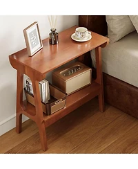 Tribesigns Solid Wood End Table with Storage Shelf, Narrow 2-Tier Side Table for Small Spaces, Sofa Couch Table, Tall Nightstand