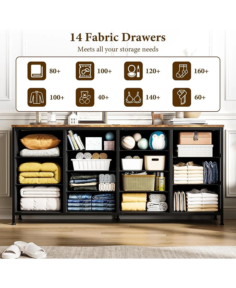 gaomon “14-Drawer Dresser & 63″ Wide Tv Stand for Bedroom Storage, Brown Finish”