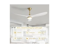 Sofucor 60-inch Modern Gold 3-blade Ceiling Fan Light With Remote Control Supports Mobile Phone Connection And Voice Function