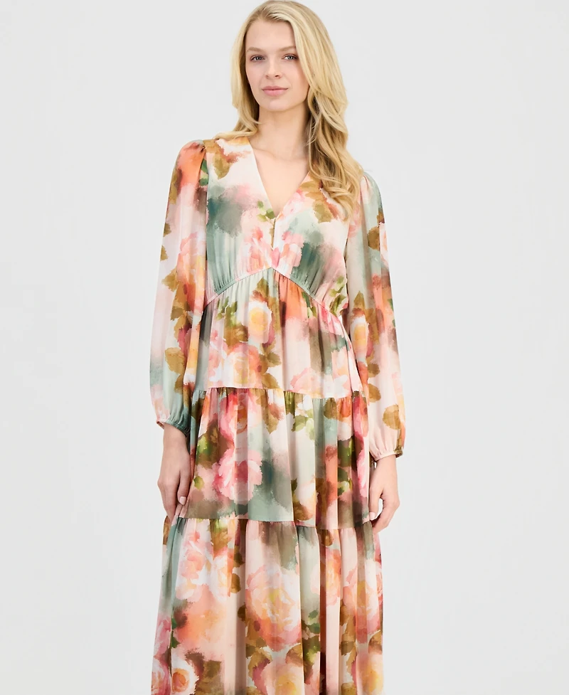 Robbie Bee Women's Tiered Blouson-Sleeve Dress