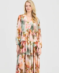 Robbie Bee Women's Tiered Blouson-Sleeve Dress