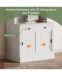 Streamdale Furniture Led Lighting Bookshelf Suite with Sliding Doors & Drawers, White