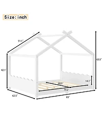 Streamdale Furniture Queen House Floor Bed with Slats, Solid Wood Frame for Kids
