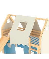 Streamdale Furniture Twin Size House Loft Bed with Sills, Tents, Slide, Lights