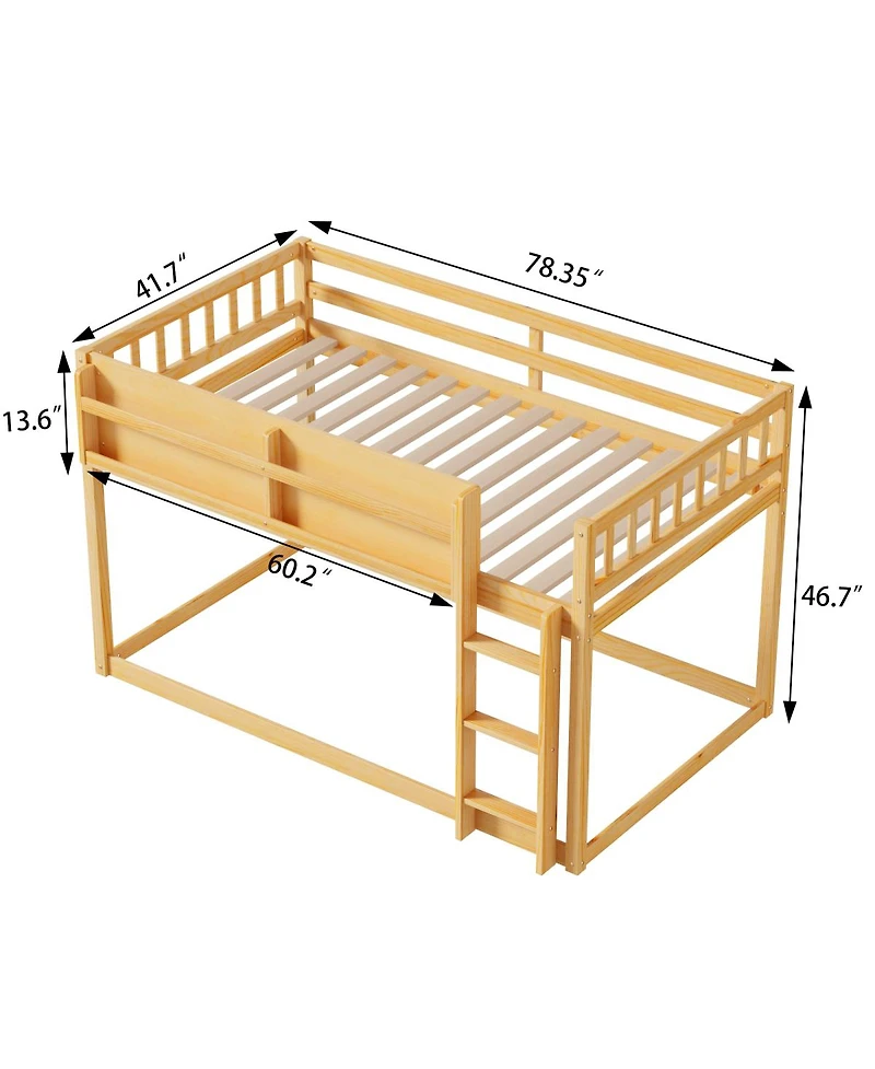 Streamdale Furniture Low Twin Over Twin Bunk Bed with Ladder, Solid Wood for Kids & Juniors