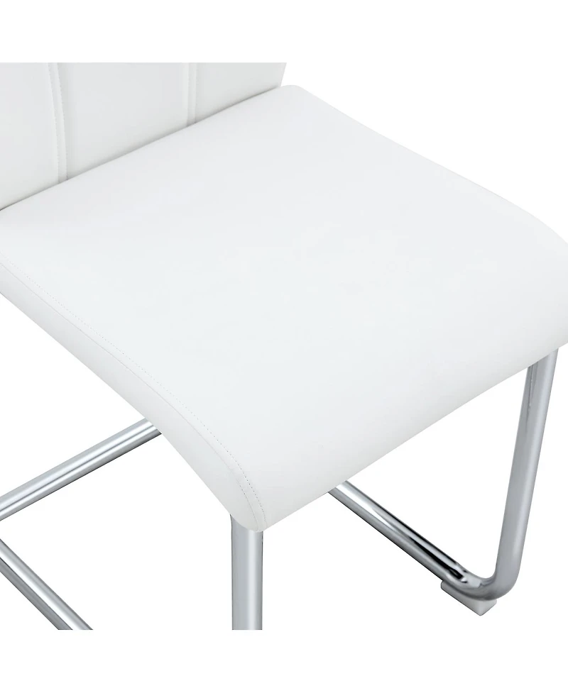 Streamdale Furniture Set of 4 White Pu Dining Chairs with High Backrest and Sturdy Legs