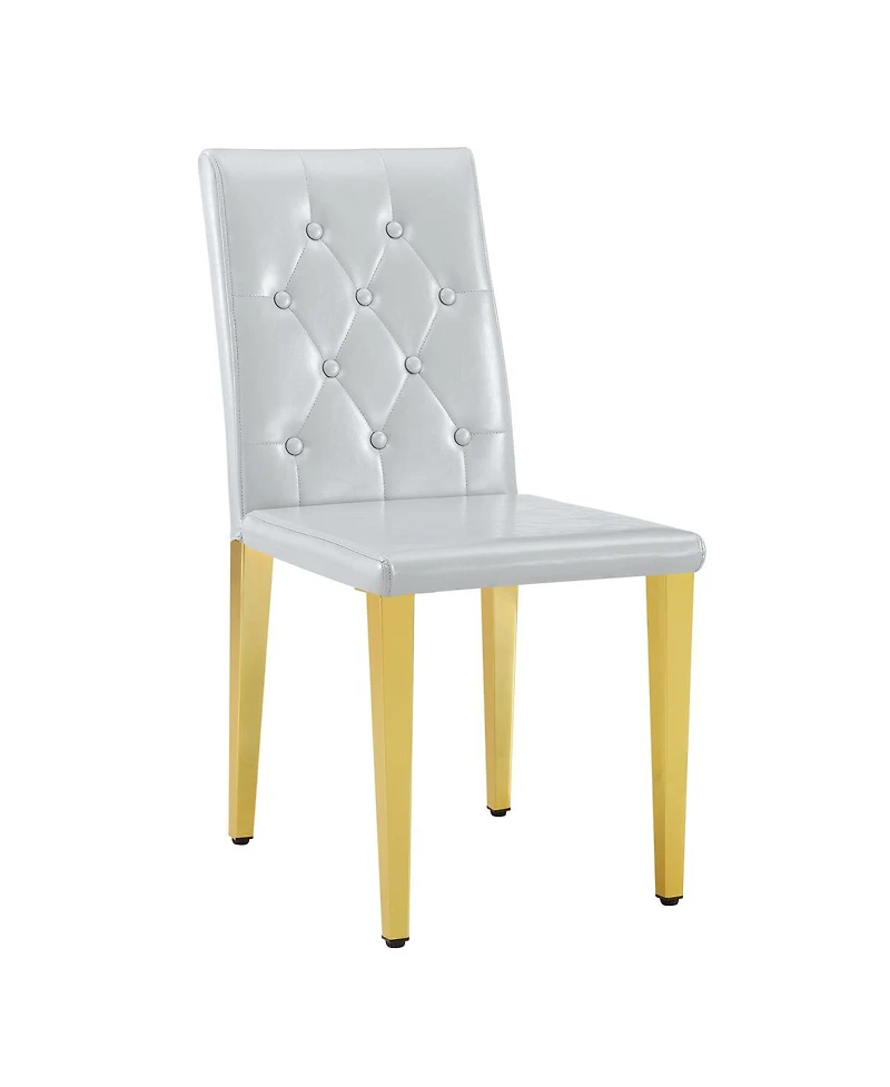 Streamdale Light Gray Pu dining chairs, 2-pc set, ergonomic buckle back, gold legs.