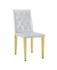 Streamdale Light Gray Pu dining chairs, 2-pc set, ergonomic buckle back, gold legs.