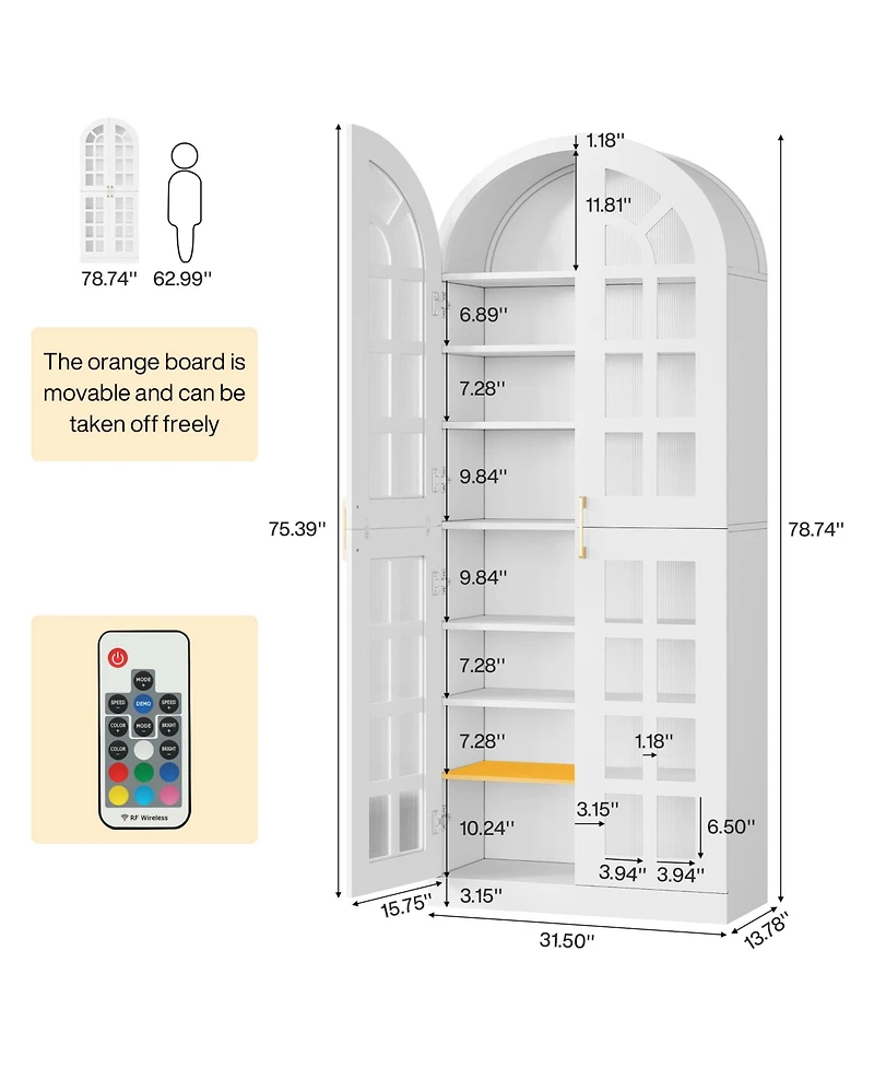 Tribesigns “Tall 8-Tier Shoe Cabinet with Acrylic Doors & Led Lights, 78″”
