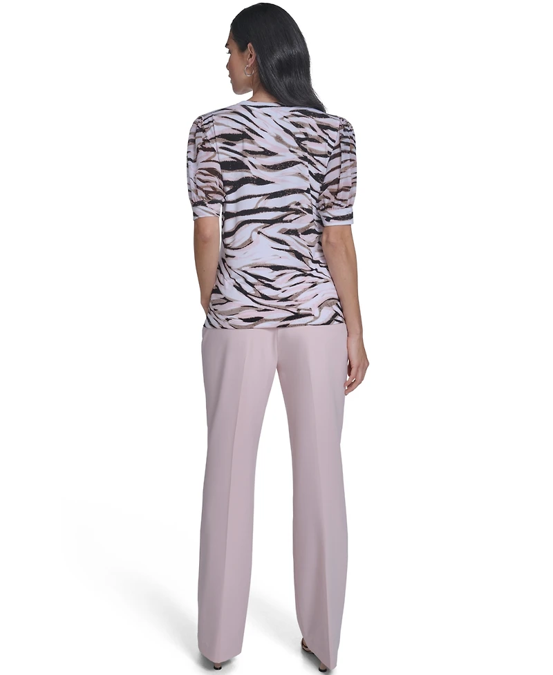 Calvin Klein Petite Puff-Sleeve Mixed Media Top