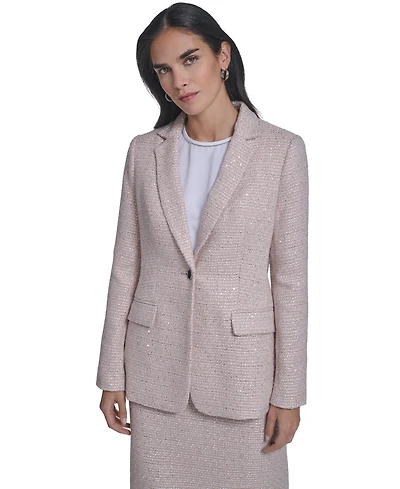 Calvin Klein Petite One-Button Tweed Jacket
