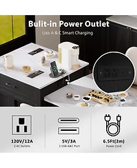 Boyel Living 82.7 inch Kitchen island with Extendable Dining Table, Two-tone Storage 2 Drawers Side Open Shelves, Power Outlet.