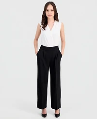 Anne Klein Essentials Petite Pleated Faux-Fly Pull-On Pants