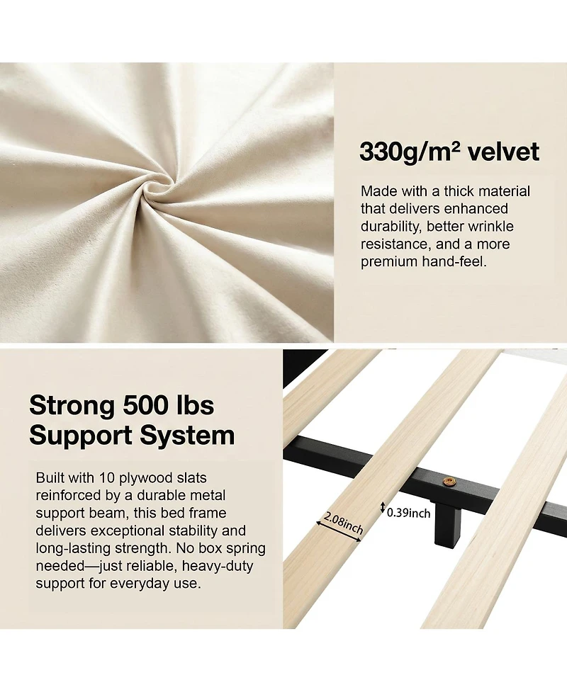 Streamdale Furniture Full Size Upholstered Grounded Bed with Bedside Desk & Stool, Beige