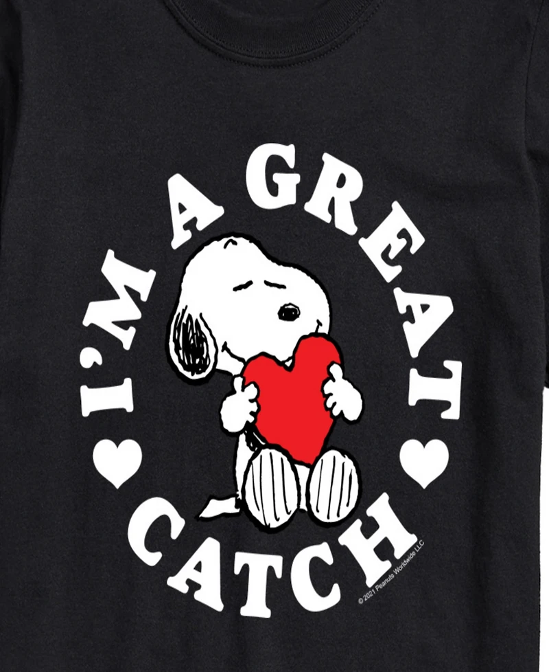 Airwaves Men's Peanuts Snoopy I'M A Great Catch Printed Short-Sleeve Graphic T-Shirt