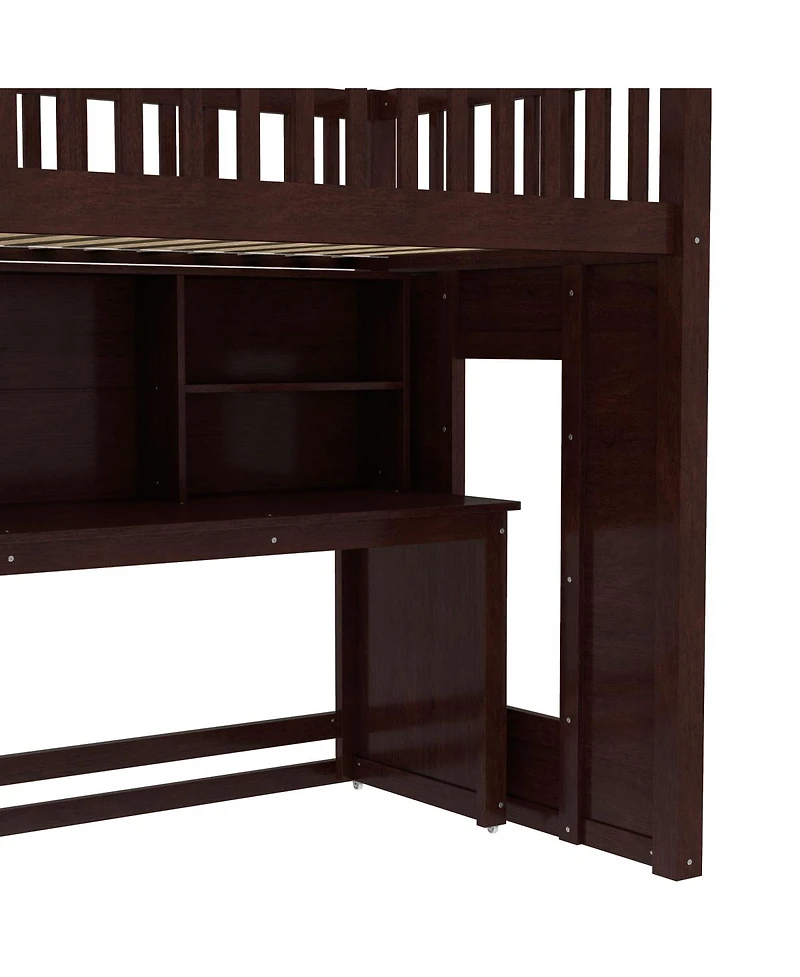 Streamdale Furniture Twin Loft Bed with Desk, Storage Shelf & Stairs, Espresso