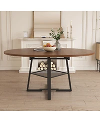 Streamdale Furniture 47" Extendable Round Dining Table with Storage, Walnut Finish & Metal Frame