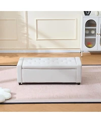 Streamdale Furniture 48" Storage Bench for End of Bed, Faux Linen Upholstered Storage Ottoman, Beige