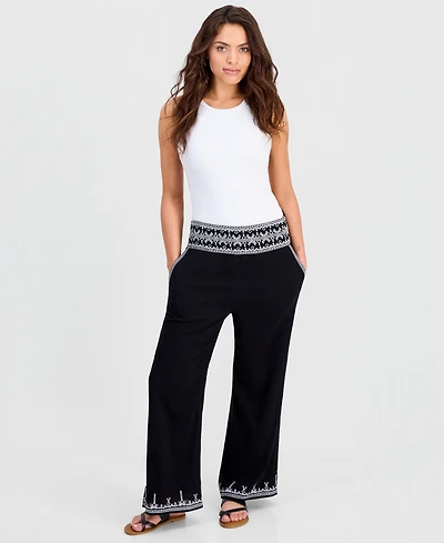 And Now This Petite Embroidered-Trim Wide-Leg Pants, Macy's Exclusive